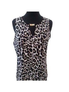 Calvin Klein Animal Print Sleeveless Career Blouse, Black/White, Size Small